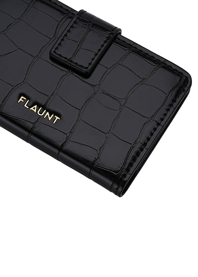 Black Crocodile Faux Leather MagSafe Wallet