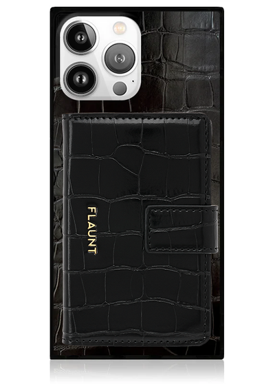 Black Crocodile Faux Leather MagSafe Wallet