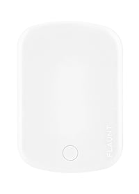 ["White", "rectangular", "tote", "bag", "with", "rounded", "corners", "and", "circular", "button", "detail", "at", "bottom", "center."]