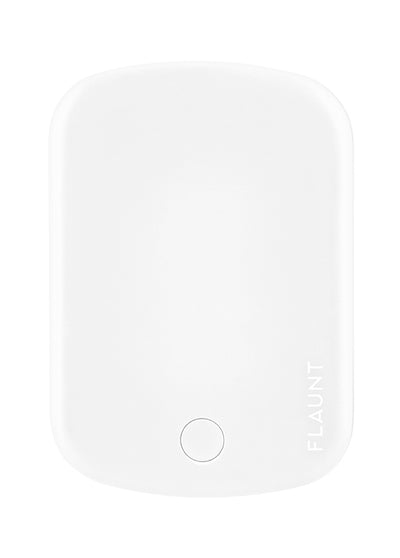 White rectangular tote bag with rounded corners and circular button detail at bottom center.