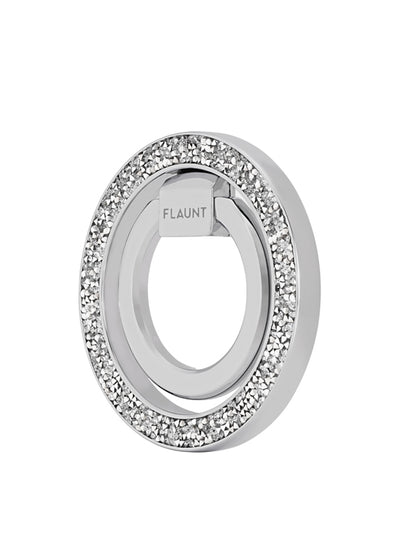 Silver Crystal Elegance Premium Metallic MagSafe Phone Ring Stand
