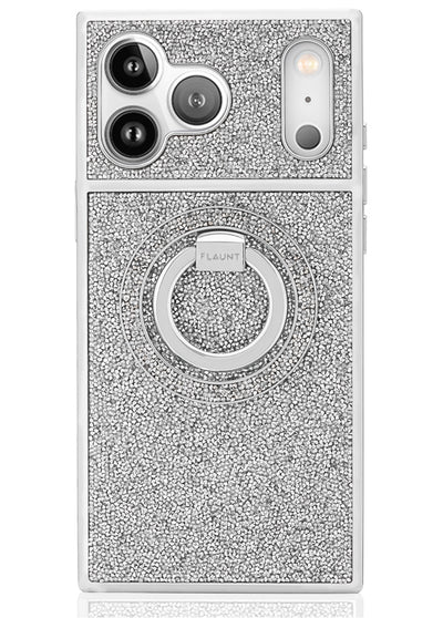 Silver Crystal Elegance Premium Metallic MagSafe Phone Ring Stand