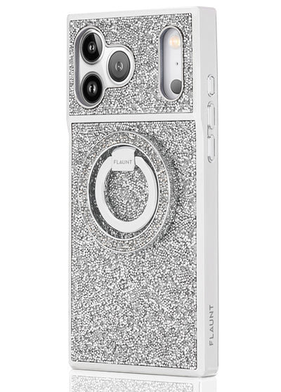 Silver Crystal Elegance Premium Metallic MagSafe Phone Ring Stand