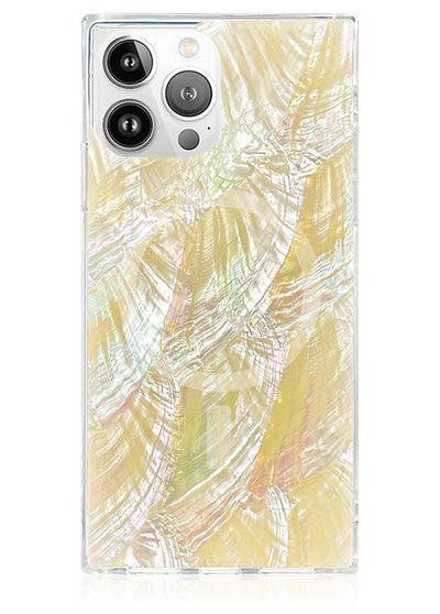 Butter Yellow Mother of Pearl SQUARE iPhone Case #iPhone 16 Pro + MagSafe