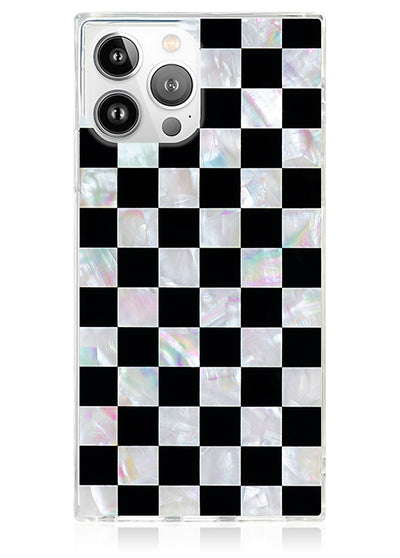 Checkered Mother of Pearl SQUARE iPhone Case #iPhone 14 Pro + MagSafe