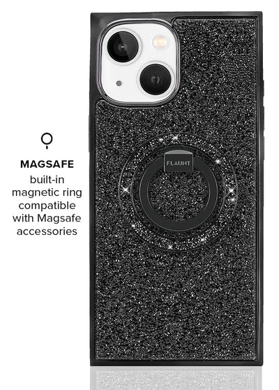 Black Crystal Elegance SQUARE iPhone Case #iPhone 15 + MagSafe,iPhone 15 Plus + MagSafe,iPhone 16e/14/13 + MagSafe
