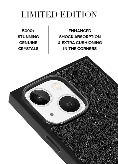 Black Crystal Elegance SQUARE iPhone Case #iPhone 15 + MagSafe,iPhone 15 Plus + MagSafe,iPhone 16e/14/13 + MagSafe