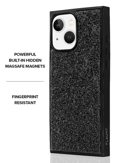 Black Crystal Elegance SQUARE iPhone Case #iPhone 15 + MagSafe,iPhone 15 Plus + MagSafe,iPhone 16e/14/13 + MagSafe