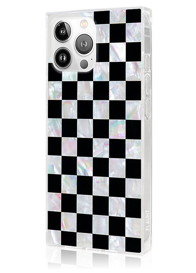 Checkered Mother of Pearl SQUARE iPhone Case #iPhone 16 Pro Max + MagSafe