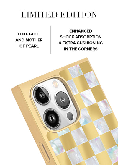 Gold Checkered Mother of Pearl SQUARE iPhone Case #iPhone 16 Pro Max + MagSafe,iPhone 16 Pro + MagSafe