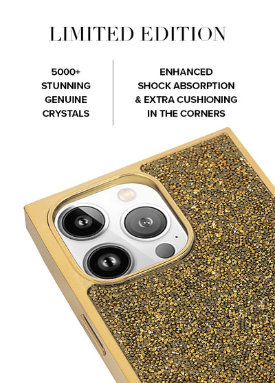 Gold Crystal Elegance SQUARE iPhone Case #iPhone 16 Pro Max + MagSafe,iPhone 16 Pro + MagSafe