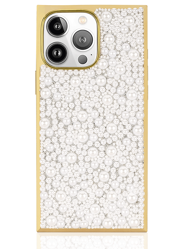 Elite Collection - SQUARE® Gold Metallic Embellished Faux Pearl iPhone Case (Not MagSafe Compatible)