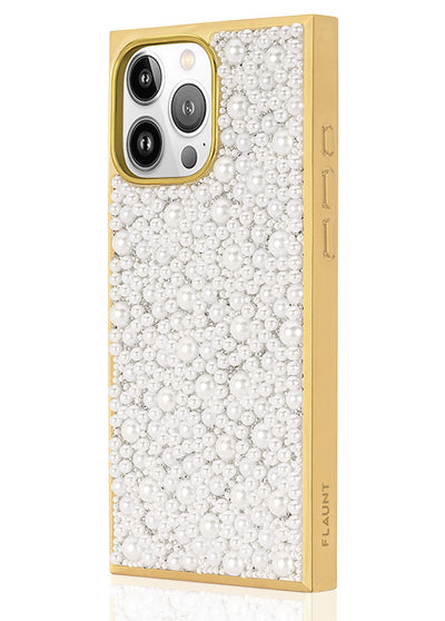 Gold Metallic Embellished Pearl SQUARE Phone Case #iPhone 16 Pro Max,iPhone 16 Pro