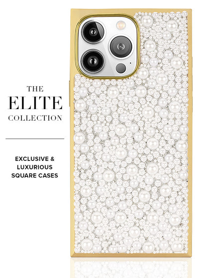 Gold Metallic Embellished Pearl SQUARE Phone Case #iPhone 16 Pro Max,iPhone 16 Pro