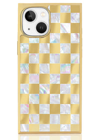 ["Gold", "Checkered", "Mother", "of", "Pearl", "SQUARE", "iPhone", "Case", "#iPhone", "16e/15/14/13", "+", "MagSafe"]
