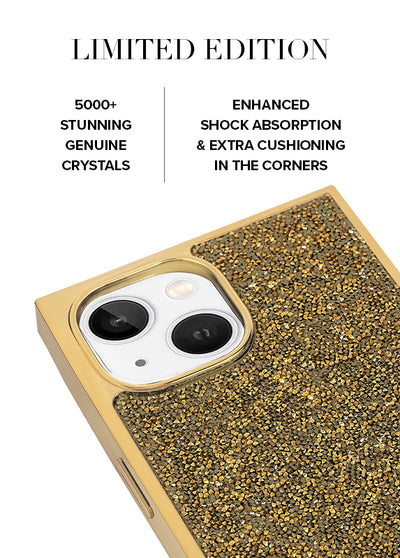 Gold Crystal Elegance SQUARE iPhone Case #iPhone 16e/14/13 + MagSafe,iPhone 15 Plus + MagSafe,iPhone 15 + MagSafe,iPhone 14 Plus + MagSafe