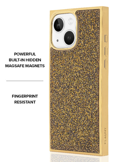 Gold Crystal Elegance SQUARE iPhone Case #iPhone 16e/14/13 + MagSafe,iPhone 15 Plus + MagSafe,iPhone 15 + MagSafe,iPhone 14 Plus + MagSafe