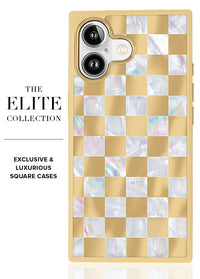 ["Gold", "Checkered", "Mother", "of", "Pearl", "SQUARE", "iPhone", "Case", "#iPhone", "17", "+", "MagSafe"]
