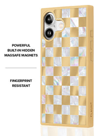 ["Gold", "Checkered", "Mother", "of", "Pearl", "SQUARE", "iPhone", "Case", "#iPhone", "17", "+", "MagSafe"]