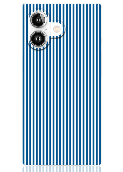 Blue &amp; White Oxford Stripe SQUARE iPhone Case #iPhone 17 + MagSafe