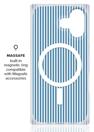 Blue &amp; White Oxford Stripe SQUARE iPhone Case #iPhone 17 + MagSafe