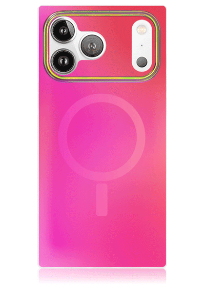 Pink Iridescent Satin Square iPhone Case #iPhone 17 Pro Max + MagSafe