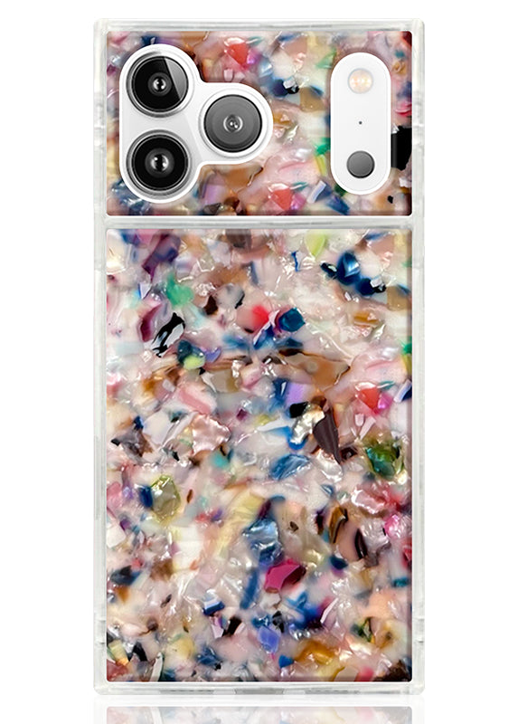 Funda para iPhone SQUARE® con diseño de confeti arcoíris y carey