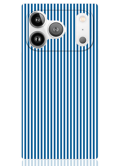 Blue &amp; White Oxford Stripe SQUARE iPhone Case #iPhone 17 Pro Max + MagSafe