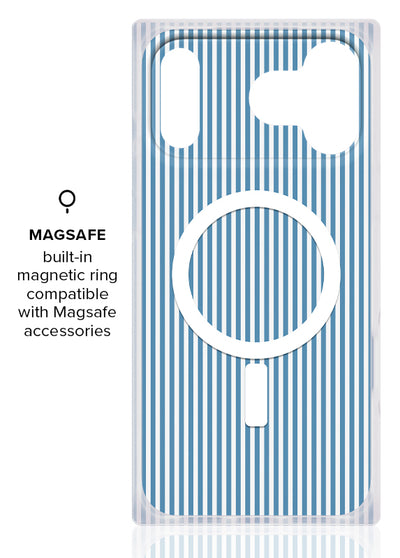 Blue &amp; White Oxford Stripe SQUARE iPhone Case #iPhone 17 Pro Max + MagSafe