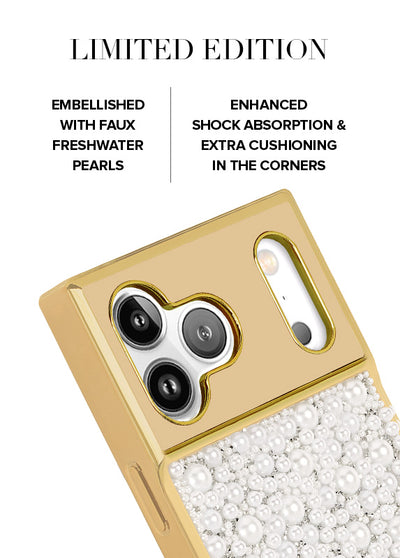 Gold Metallic Embellished Pearl SQUARE Phone Case #iPhone 17 Pro Max