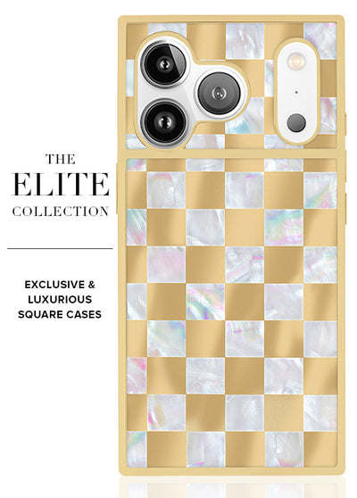 Gold Checkered Mother of Pearl SQUARE iPhone Case #iPhone 18 Pro Max + MagSafe, iPhone 18 Pro + MagSafe