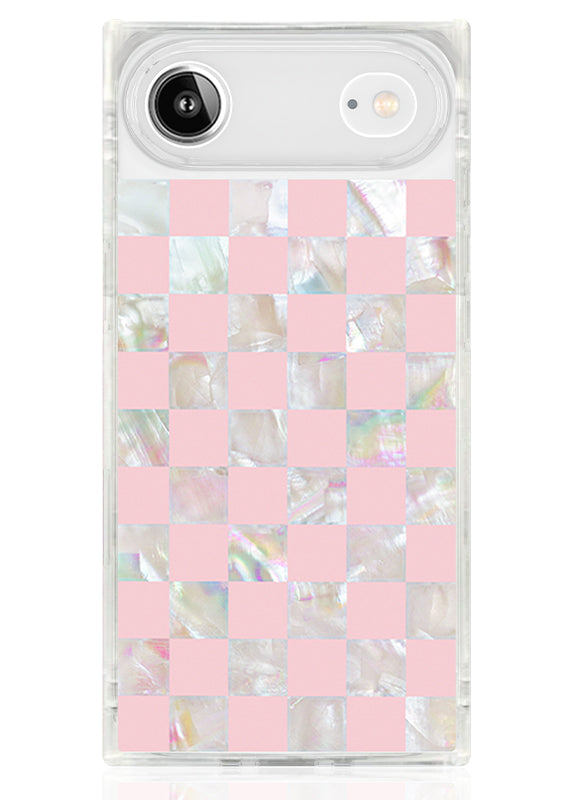 SQUARE® Pink Checkered Mother of Pearl iPhone Case