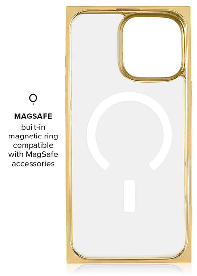 Gilded Crystal Clear Gold SQUARE iPhone Case #iPhone 15 Pro Max + MagSafe,iPhone 15 Pro + MagSafe