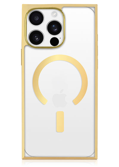 Gilded Crystal Clear Gold SQUARE iPhone Case #iPhone 15 Pro Max + MagSafe,iPhone 15 Pro + MagSafe