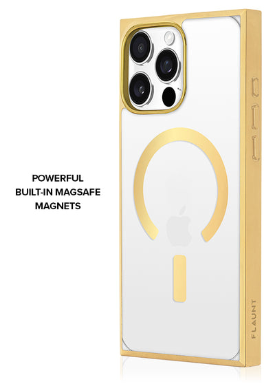 Gilded Crystal Clear Gold SQUARE iPhone Case #iPhone 15 Pro Max + MagSafe,iPhone 15 Pro + MagSafe