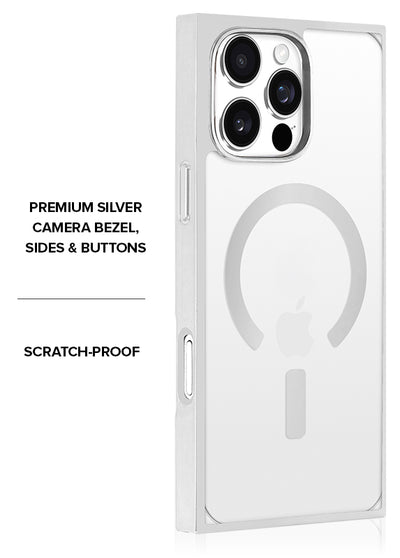 Gilded Crystal Clear Silver SQUARE iPhone Case #iPhone 16 Pro Max + MagSafe,iPhone 16 Pro + MagSafe