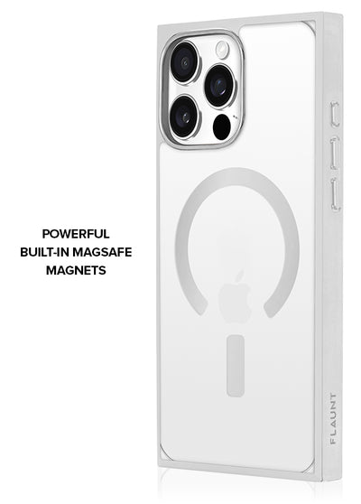 Gilded Crystal Clear Silver SQUARE iPhone Case #iPhone 15 Pro Max + MagSafe,iPhone 15 Pro + MagSafe