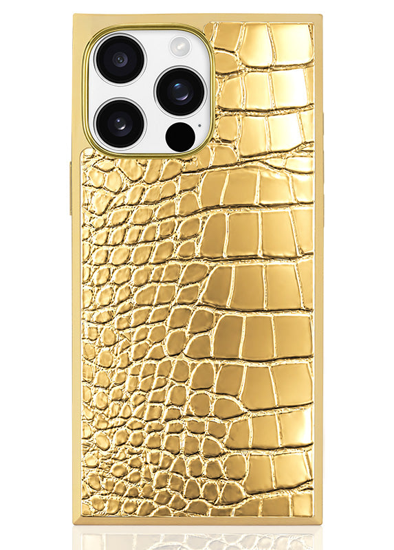Elite Collection - SQUARE® Gilded Gold Faux Croc iPhone Case
