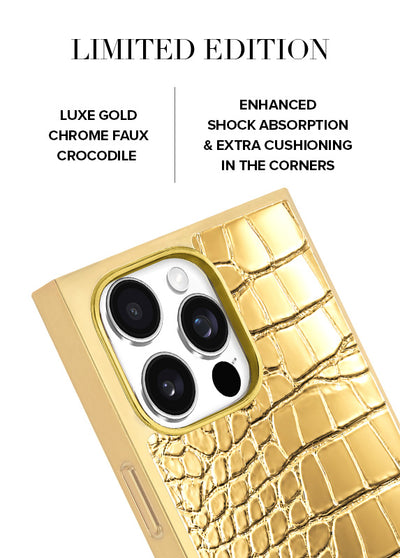Gilded Gold Faux Croc Elegance SQUARE iPhone Case #iPhone 15 Pro Max + MagSafe,iPhone 15 Pro + MagSafe