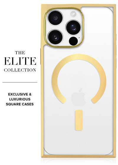 Gilded Crystal Clear Gold SQUARE iPhone Case #iPhone 16 Pro Max + MagSafe,iPhone 16 Pro + MagSafe