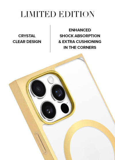 Gilded Crystal Clear Gold SQUARE iPhone Case #iPhone 16 Pro Max + MagSafe,iPhone 16 Pro + MagSafe