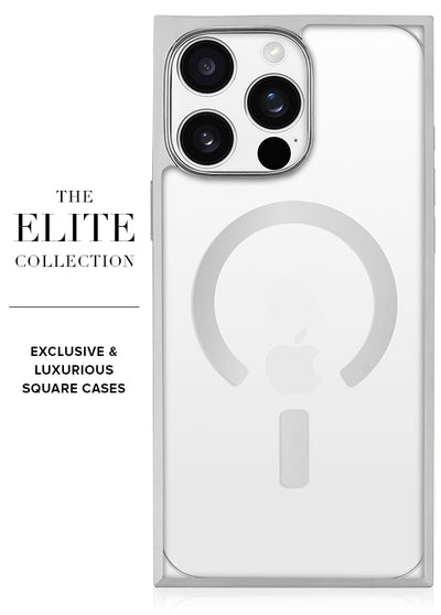 Gilded Crystal Clear Silver SQUARE iPhone Case #iPhone 16 Pro Max + MagSafe,iPhone 16 Pro + MagSafe