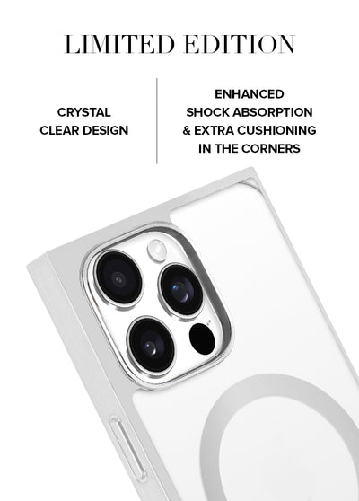 Gilded Crystal Clear Silver SQUARE iPhone Case #iPhone 16 Pro Max + MagSafe,iPhone 16 Pro + MagSafe