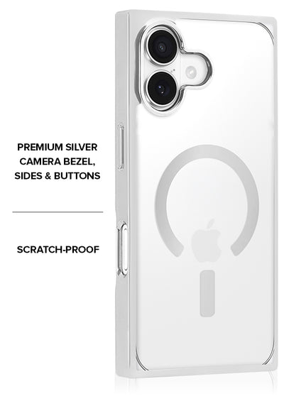 Gilded Crystal Clear Silver SQUARE iPhone Case #iPhone 17 + MagSafe