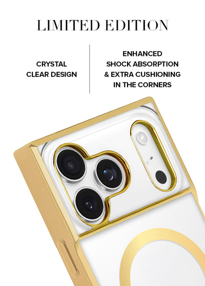 Gilded Crystal Clear Gold SQUARE iPhone Case #iPhone 17 Pro + MagSafe