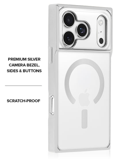 Gilded Crystal Clear Silver SQUARE iPhone Case #iPhone 17 Pro + MagSafe