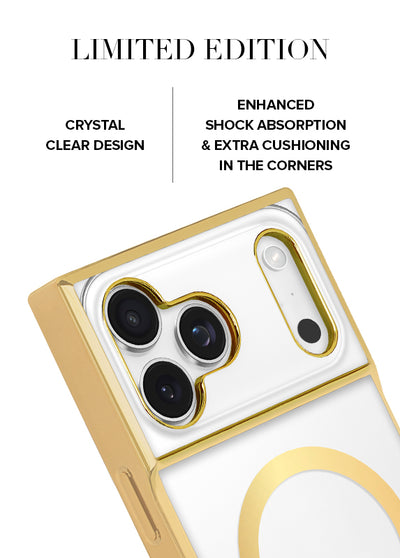 Gilded Crystal Clear Gold SQUARE iPhone Case #iPhone 17 Pro Max + MagSafe