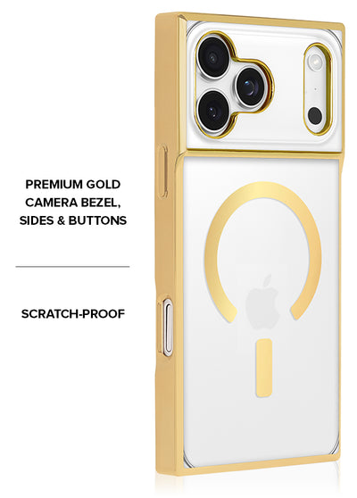 Gilded Crystal Clear Gold SQUARE iPhone Case #iPhone 17 Pro Max + MagSafe