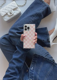 ["SQUARE®", "Pink", "Checkered", "Mother", "of", "Pearl", "iPhone", "Case"]