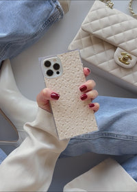 ["Ivory", "Ostrich", "Faux", "Leather", "SQUARE", "Pixel", "Case"]